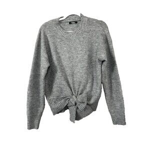 Womens Gray Chunky Knit Sweater L Bow Tie Hem Cozy Capsule Clean Girl Slouchy